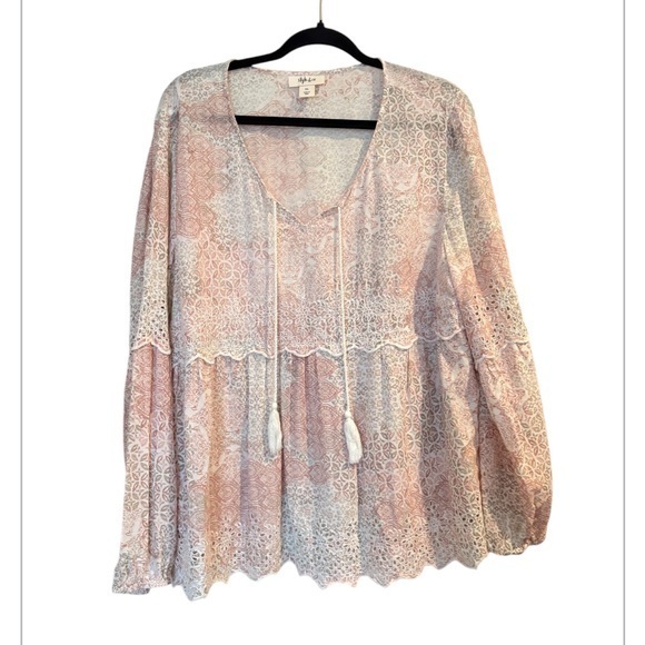 Style & Co. Tops - Style & Co Pale Pink & White Embroidered Tunic Top Size XL 
(Bin 1)